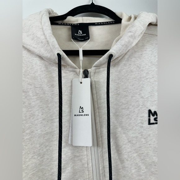 NWT $95 MAGNLENS Zip Up Hooded Hoodie Sweater Shirt Jacket S or M Heather Grey - Picture 5 of 15